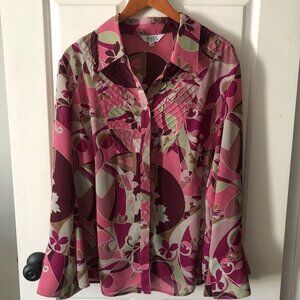 Women's Plus Size Blouse Flower Abstract Design Multi-color Shirt 2X